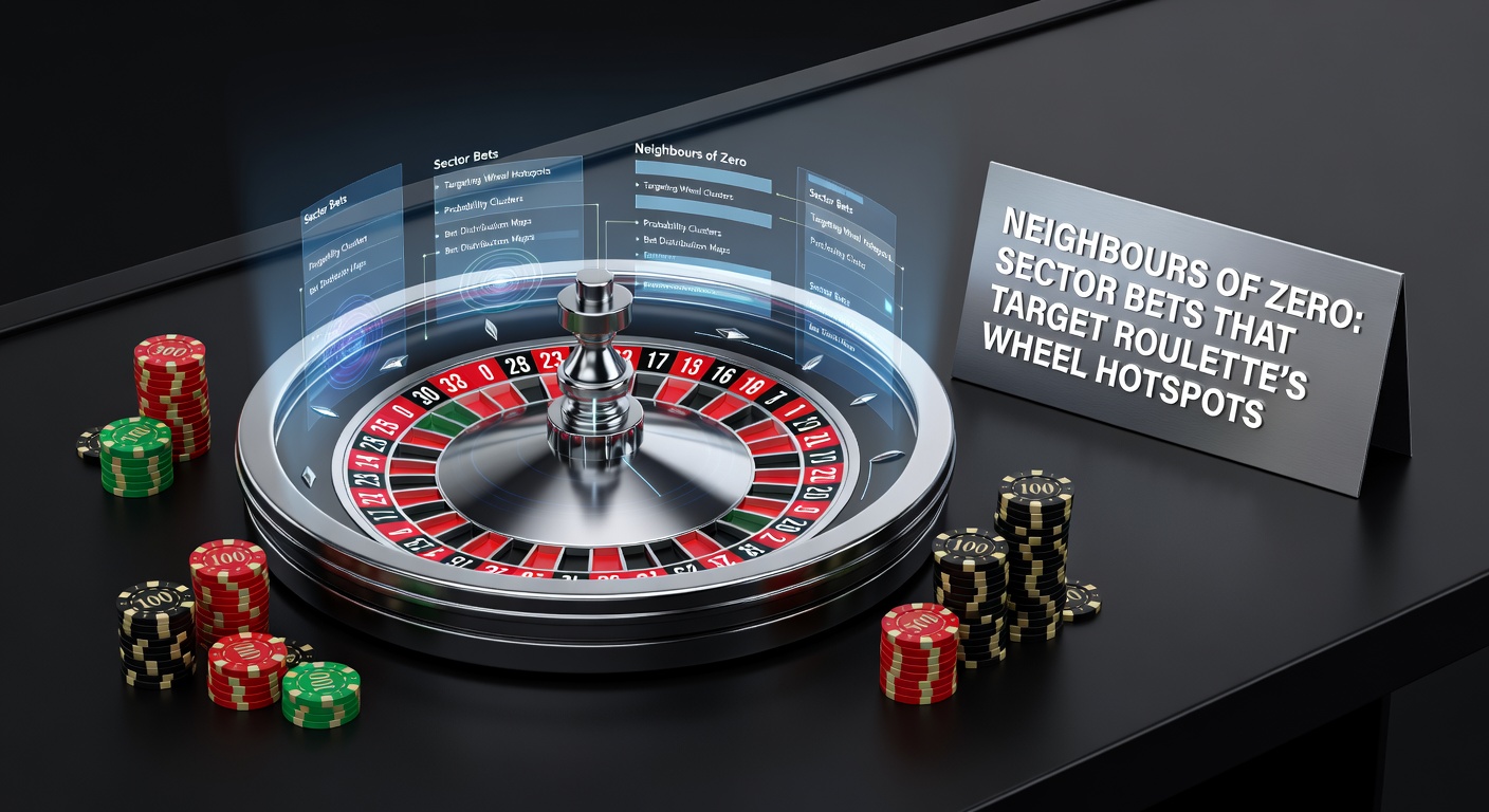 Europäisches Roulette-Rad mit hervorgehobenen Neighbours-of-Zero-Sektor, der 17 benachbarte Zahlen um die Null zeigt