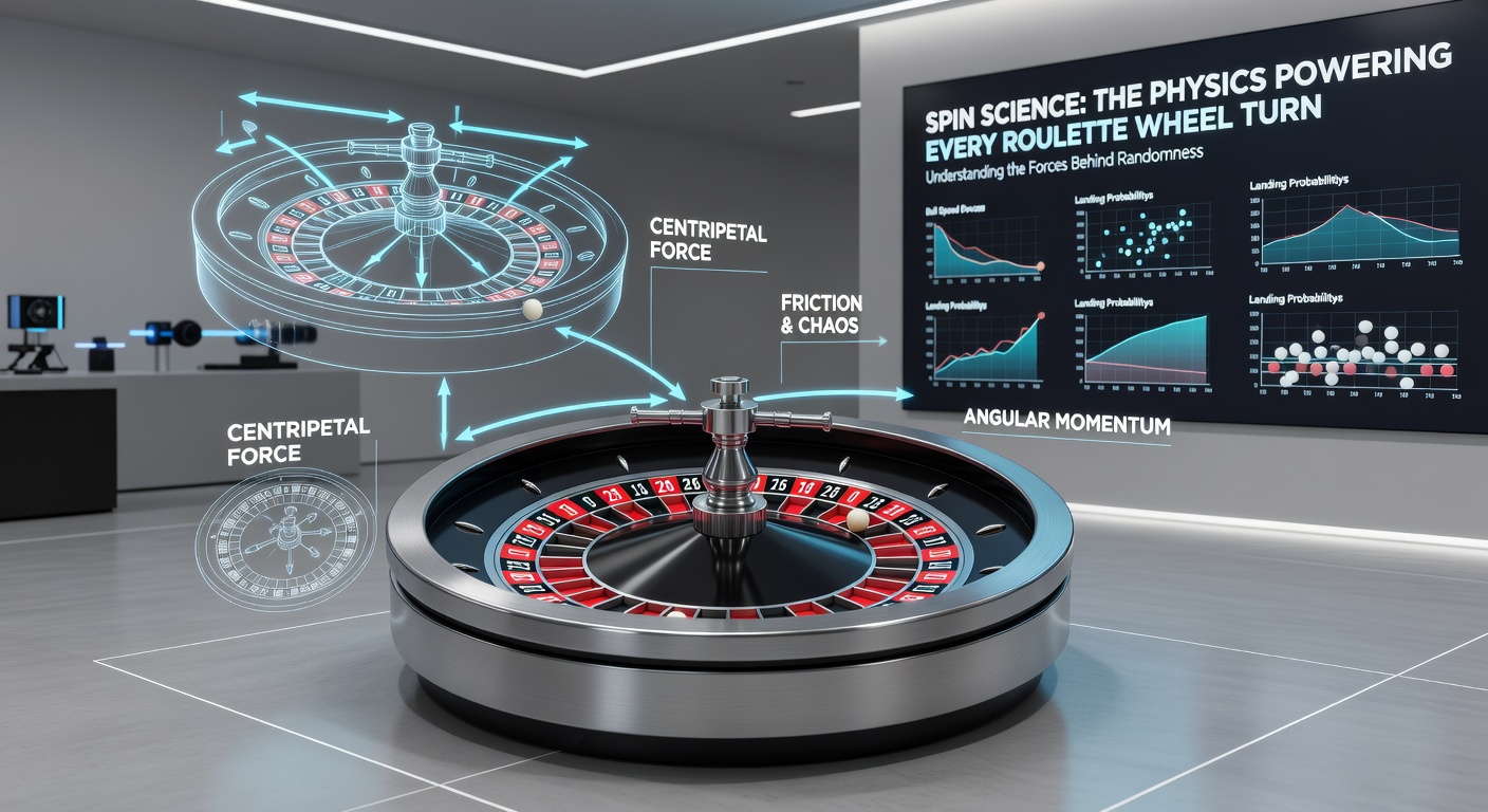 Nahaufnahme eines Roulette-Balls, der über die Nummern springt, mit visuellen Elementen, die Reibung und Abpraller darstellen